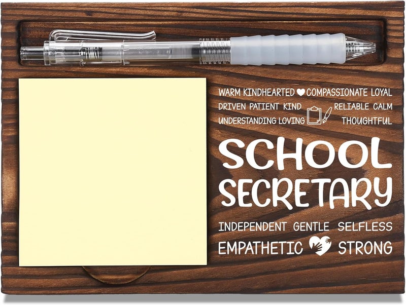 FTONENI School Secretary Appreciation Gifts, Thank You Gift for School Secretary, Office Staff Appreciation Gifts, Sticky Note Holder Wooden Notepad & Pen Holder 6.5" x 4.7" - FTA254 - Image 1